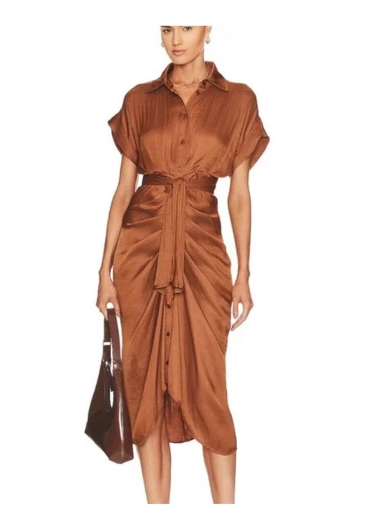 Steve Madden Dresses & Skirts - Steve Madden Rust-Brown Midi Shirt Dress with Tie Waist